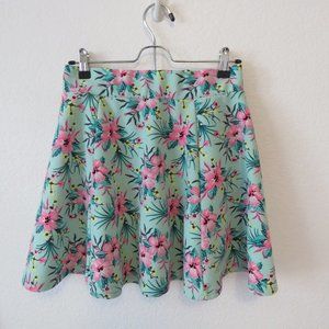 Floral Skater Skirt Green and Pink